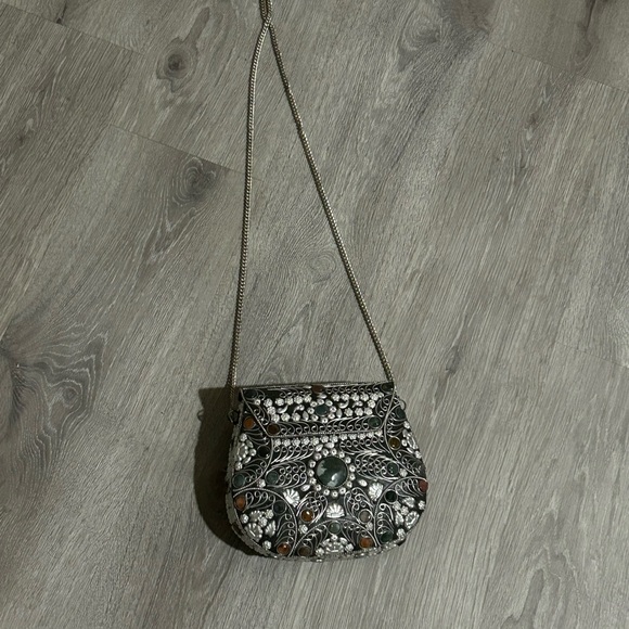 Sajai Intricate Silver and Green Crossbody Bag - Picture 2 of 3